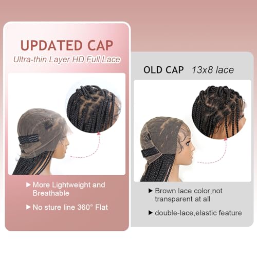 36 Inch Full Lace Braided Wigs for Black Women, 360¡Æ HD Single-layer Square Knotless Box Braid Wig with Baby Hair Handmade Synthetic Hair Blended Lace Front Wig Natural Black