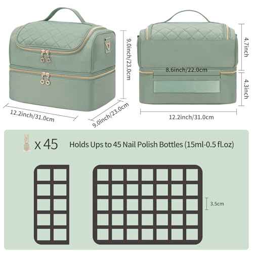 Nail Polish Organizer Case, Nail Supplies Storage Box Holds 45 Bottles Nail Polish & Nail Lamp, Travel Nail Tech Carrying Case, Nail Kit Bag For Nail Stuff & Manicure Tools