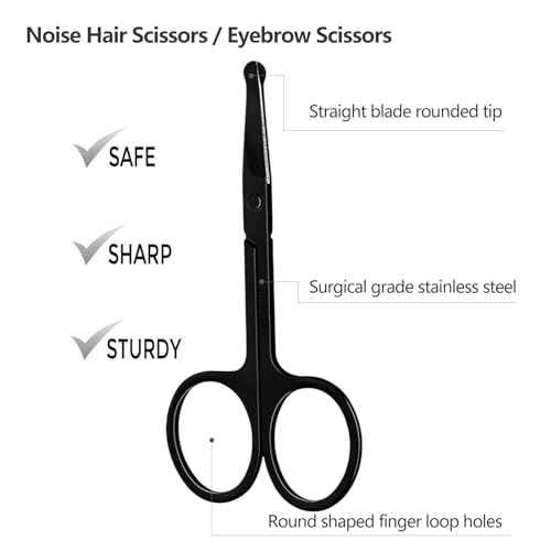 Eyebrow Scissors with Comb, KAJUDA Facial Hair Small Grooming Scissors For Men Women - Eyebrow Trimmer Scissor for Eyebrows, Nose Hair, Mustache, Beard, Eyelash - 3PCS Black