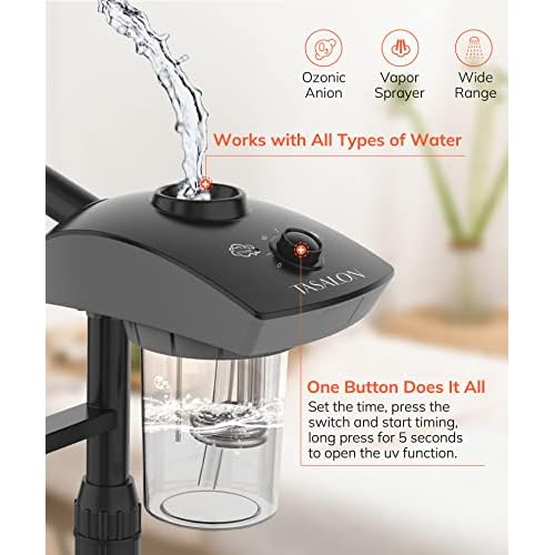 TASALON Professional Ionic Facial Steamer, 2-in-1 Face Steamer for Facial with 5X Magnifying Foldable Arm, Mist Face Steamer Salon Spa Beauty Skin Care Equipment, Aroma Therapy Nozzle Included- Blcak