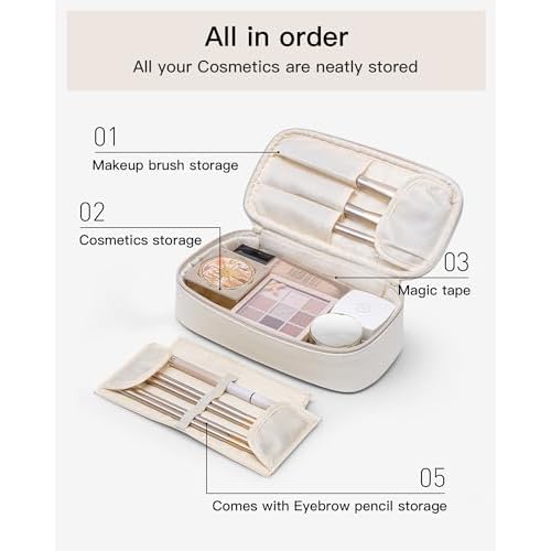 Vlando Travel Makeup Bag,Small Makeup Pouch Cosmetic Bag for Women Makeup Organizer Bag Gifts for Women Girlfriend Teacher Mom Brithday Gifts-White