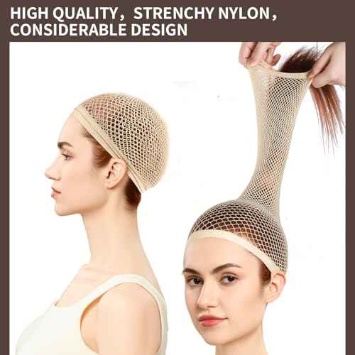 Fandamei Wig Cap, Hair Net for Wigs, 30 CM Large Mesh Wig Cap for Long Hair for Women, Nylon Hair Net Non Slip for Halloween Rave Party Cosplay-Light Brown 2 PCS