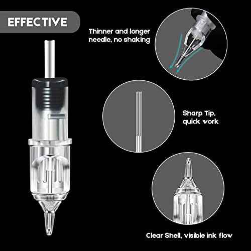 Emalla Tattoo Cartridge Needles - 60Pcs Mixed Size #10 3RL 5RL 7RL 9RL 11RL 14RL #12 5RM 7RM 9RM 11RM 13RM 15RM Round Line Magnum Tattoo Machine Needle Standard Cartridge Needles for Tattoo Kit