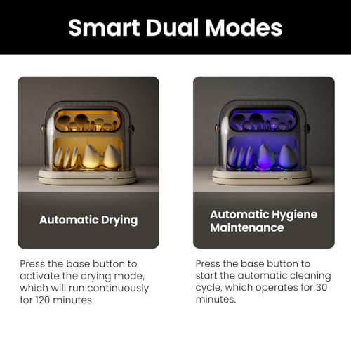 KAYUSO Electric Makeup Brush Dryer Machine, 3 in 1 Automatic Makeup Brush Dryer and Storage with Cover, Timed Cleaning Tool for Most Size Brushes and Sponges