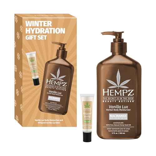 Hempz Winter Hydration Vanilla Gift Set, Body Loton and Lip Balm Duo, Limited Edition, 17 oz and .44 oz