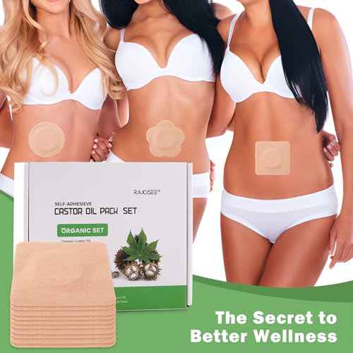 30Pcs Castor Oil Pack Wrap for Belly Button with 4oz Organic Castor Oil in Glass Bottle, Highly Absorbent Cotton Belly Button Patches Self Adhesive