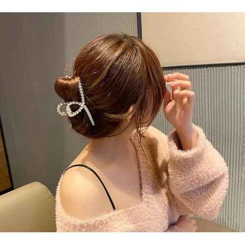 Pearl Hair Claw Clips for Thick Heavy Hair, Women Girls Large Metal Claw Clips Non Slip Hair Jaw Wedding Party Hair Accessories (Pearl)