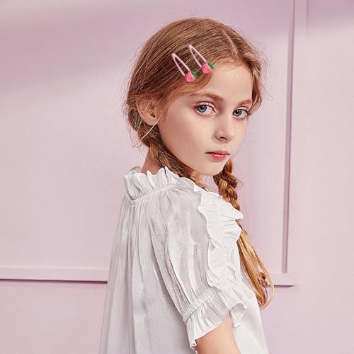 20 PCS Cute Strawberry Pink Y2K Hair Clips, Metal Snap Hair Barrettes for Women Hair Accessories for Women Girls Sweet Bangs Clip 2000s Decorative Hair Clips Y2k Accessories