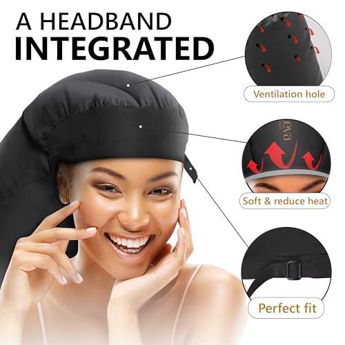 Large Hooded Hair Dryer Bonnet Attachment w/Integrated Headband - Reduces Heat Exposure Around Ears & Neck - Enhanced Size for Use with Rollers, Speeds Up Drying Time, Deep Conditioning at Home