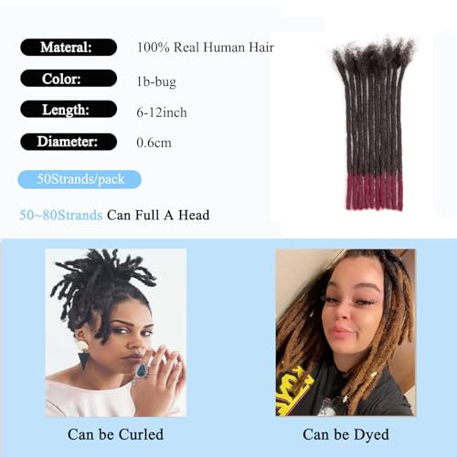 Dreadlock Extension Human Hair 10inch 0.6cm Width 100% Permanent Huamn Hair Loc Extension Can Be Dyed Bleached Curled Handmade Loc Extension for Men Women,50strands