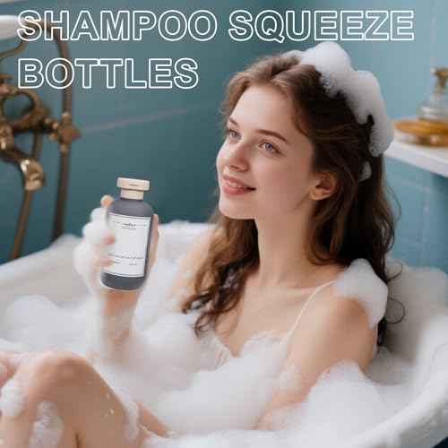 ASEVAT 6.7oz Refillable Plastic Travel Shampoo Bottles, Empty Travel Shampoo and Conditioner Bottles Reusable, Travel Size Shampoo Bottle, Hand Soap Dispenser for Vacation,Gym, Home(Grey)