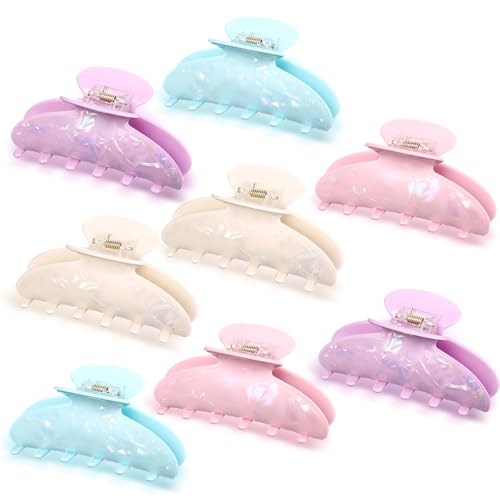 8 Pcs Large Acrylic Hair Claw Clips for Women Non-slip Strong Hold Jaw Clamps for Thick or Thin Hair(Flower,Drenched Color)