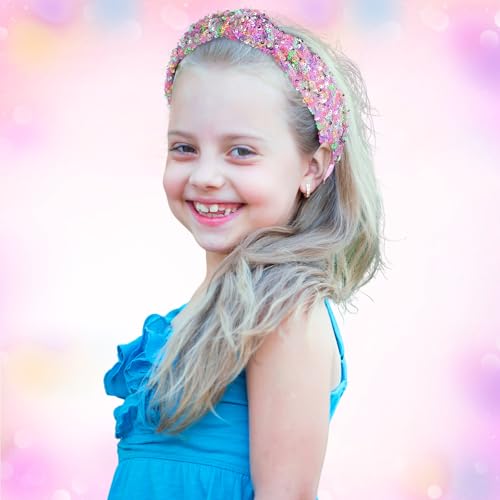 6 Pcs Sequin Knotted Headband for Girls Women Sparkly Knot Headbands Kids Rainbow Knotted Hair Bands Glitter Hair Accessories for Birthday Party Christmas