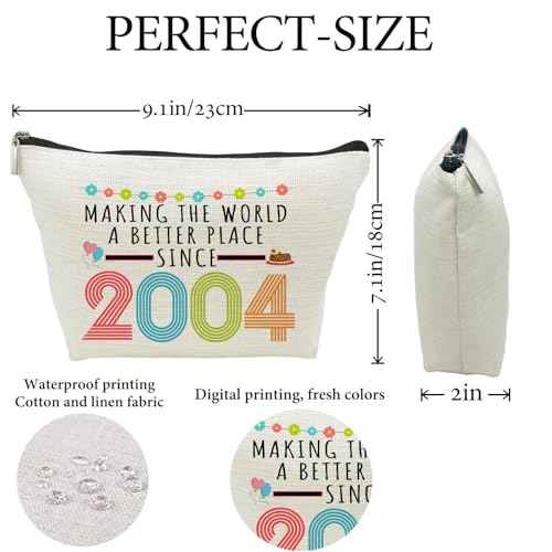 21st Birthday Gifts for Women, Funny 21 Year Old Gift Makeup Bag, 2004 21st Birthday Makeup Bags for Her, Mom, Aunt, Wife, Sister, Coworker, Friend, Making The World a Better Place Since 2004