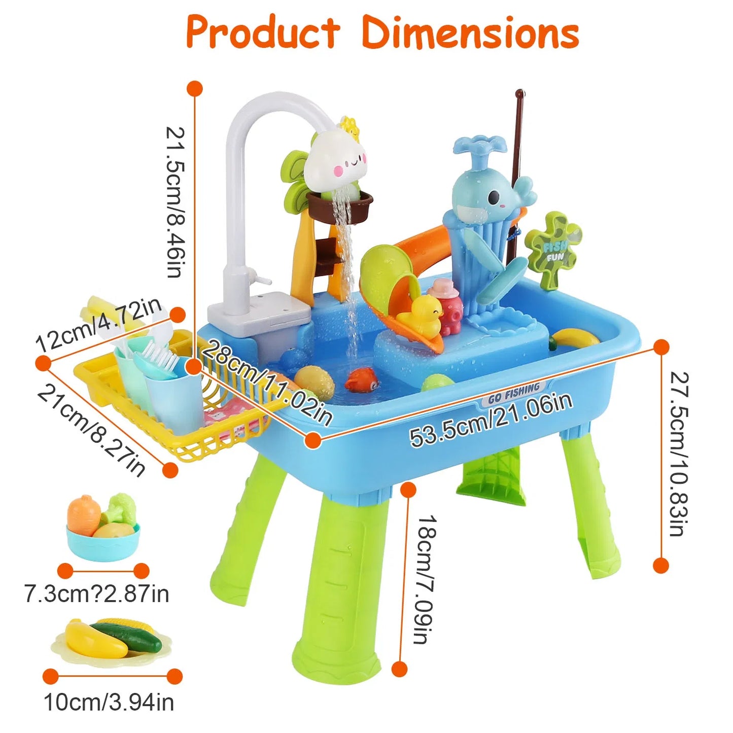 3-in-1 Kids Water Table with Electric Faucet & Fishing Game
