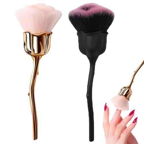 2 PCS Nail Dust Brush, Ultra Soft Nylon Dust Brush for Nails, Nail Brushes for Nail Art Cleaner Tools, Rose Shape Nail Brush & Makeup Brush