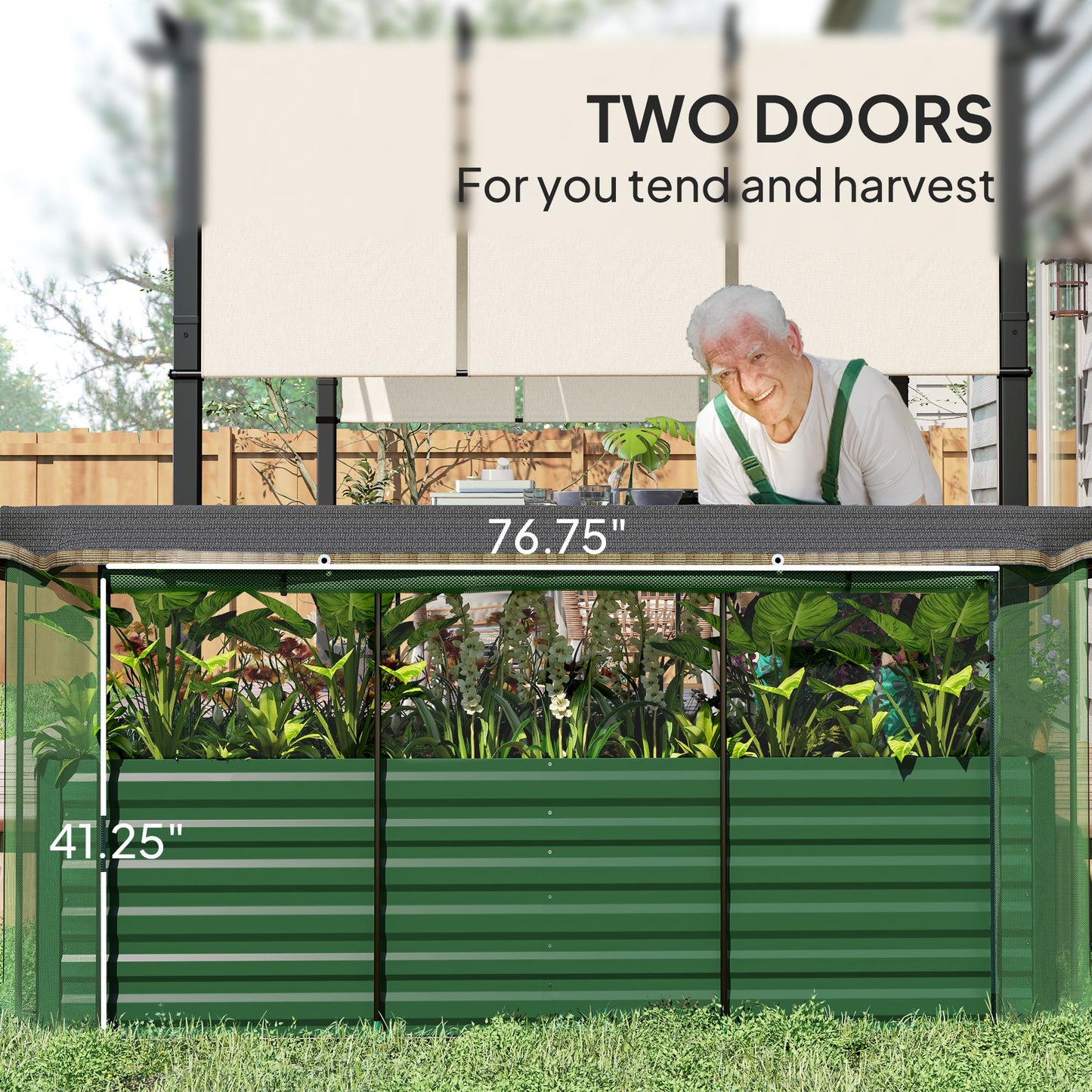 Galvanized Steel Raised Garden Bed with Crop Cage and Shade Cloth - Green