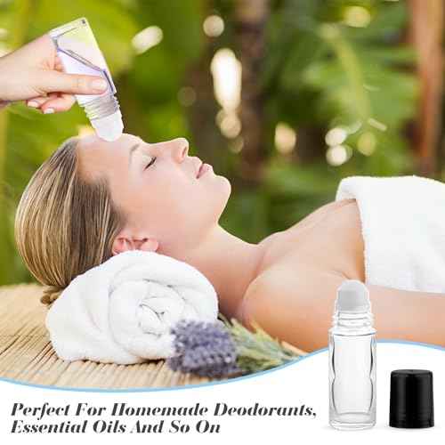 12 Pcs 30ml/1oz Roll On Bottles Empty Essential Oil Roller Bottle Clear Glass Bottle with Plastic Roller Ball & Black Lid for Perfume Cosmetic Oils