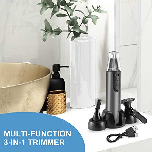 AREYZIN Nose Hair Trimmer for Men,Rechargeable Ear and Nose Trimmer Kit,Professional Painless Eyebrow Facial Hair Clipper, IPX7 Waterproof,Dual Edge Blades Easy Cleansing,Dark Gray