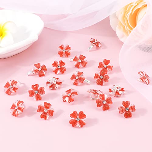 YISSION 20Pcs Mini Red Flower Hair Clips with Rhinestone Cute Hair Pins Decorative Hair Clips Wedding Hair Barrettes Bridal Hair Accessories for Girls Women