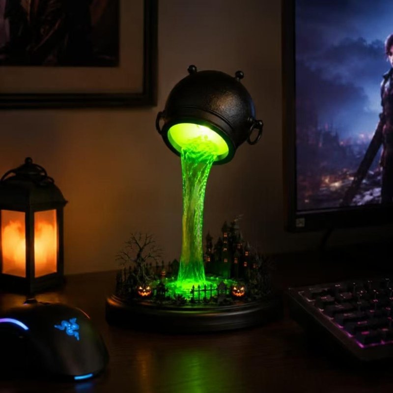 Luminous Witch's Cauldron Lamp Resin Craft Decor - Style A, 25.4cm