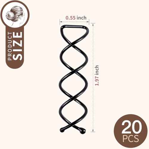 20PCS Spiral Hair Pins, Spin Pins Spiral Bobby Pins for Girls, Women and Kids, Non-Scratch Round Clip & Bun Twist, Stylish Bun Bobby Pins, Premium Spin Pins for Hair, Black