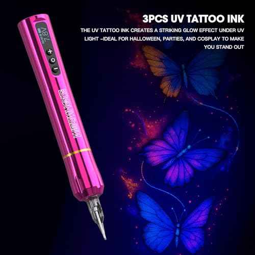 Wormhole Tattoo Gun kit Wireless Tattoo Kit Complete Wireless Tattoo Pen Kit 1,000mAh Battery Capacity with Regular & UV Fluorescent Tattoo Ink Tattoo Supplies for Eyebrow