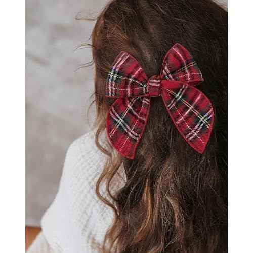doboi 4PCS Baby Girls Hair Clips Large Christmas Fable Hair Bows Velvet Bows for Girls Gingham Hair Accessories for Baby Toddlers Kids