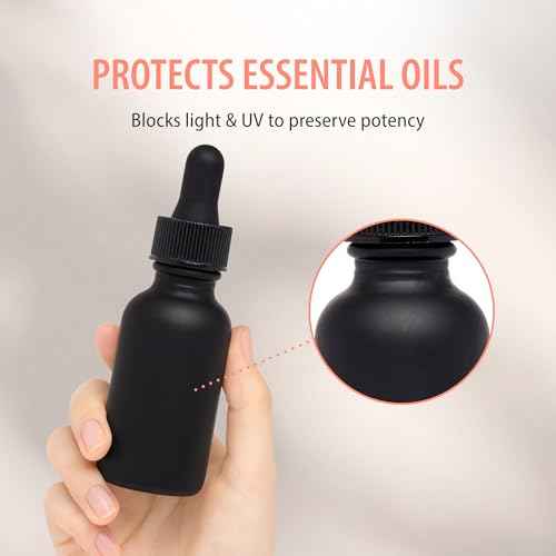 Black Boston Round 1 oz Dropper Bottles | Glass Dropper Bottles for Essential Oils & Aromatherapy | Travel Size 1 oz | 24 Pack