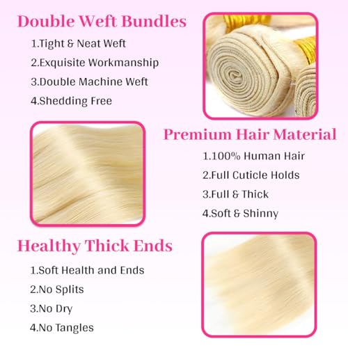 613 Straight Bundles Human Hair 30 Inch Blonde Bundles HumaHair 14A Grade 100% Unprocessed Brazilian Virgin RavHair Weave Extensions for women 100g