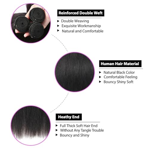 Straight Bundles Human Hair 20 22 24 Inch 100% Unprocessed Brazilian Virgin Hair 3 Bundles Human Hair Trippy Hair Bundle Extension for Black Women Natural Color