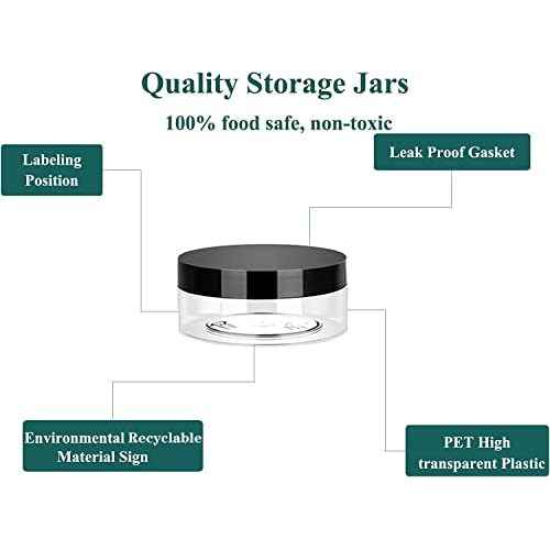 2oz Plastic Jars with Lids 36PCS Small Cosmetic Slime Containers Clear Travel Round Jars Empty Sample Containers Leak Proof Pot Jars with Black Lids for Lotion and Cream Acrylic Powder