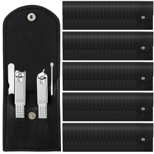 Lasnten 100 Bulk Nail Clipper Set Bulk Manicure Kit Stainless Steel Pedicure Professional Nail Care Kit with Travel Case Portable Grooming for Husband Men Women Family(Black,4 in 1)