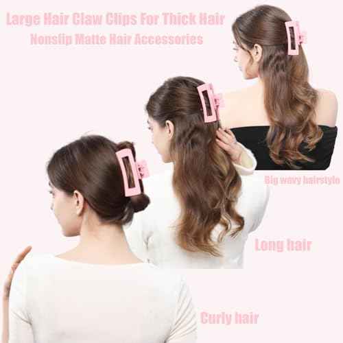 18 Pack Hair Claw Clips,Hair Clips For Women,Large Hair Claw Clips For Thick Hair,Nonslip Matte Hair Clips Hair Accessories Women Girl Birthday Christmas Gift (18 Pack Pink)