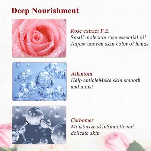 5 Pairs Hands Moisturizing Gloves, Damask Rose Hand Mask, Hand Skin Repair Renew Mask Infused Collagen, Vitamins Natural Plant Extracts for Dry, Aging, Cracked Hands