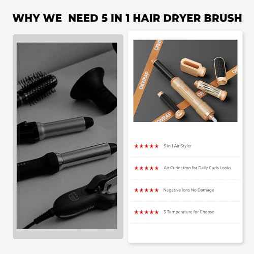 5 in 1 Blow Dryer Brush, Hair Dryer Brush Set Hair Styler Curling Wrap Air Curler, Negative Ion Curling Iron Hair Styling Tools, Hot Air Brush for Drying, Straight, Curl, Volumizing, Smoothing