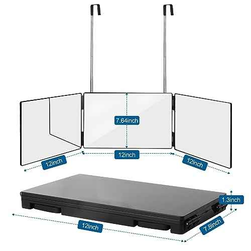 360¡Æ Viewing Mirror for Hair Cutting and Styling, Adjustable Height Mirror for Grooming, Makeup and Shaving, Clear HD Glass, Portable for Bathroom or Travel (Black)