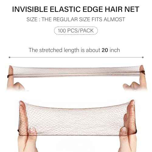 100Pcs Brown Hair Nets for Women, 20 Inches 50cm Hair Net Comfortable Invisible Long Lasting Elastic Lightweight Hair Nets for Ballet Bun Girls and Women Men (100Pcs,Brown)