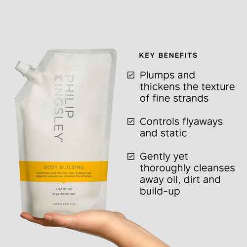 PHILIP KINGSLEY | Body Building Weightless Shampoo | Volumizing Shampoo for Fine, Limp, Flat, Flyaway Hair | Hydrates, Thickens, Lifts and Adds Volume and Shine | 33.8oz Refill Pouch