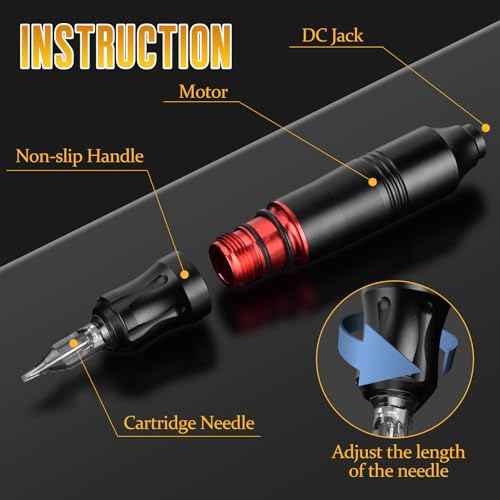 Tattoo Pen Kit Tattoo Cartridge Needles Tattoo Machine for Beginners Rotary Tattoo Pen Kits Complete Tattoo Sets (BLACK)