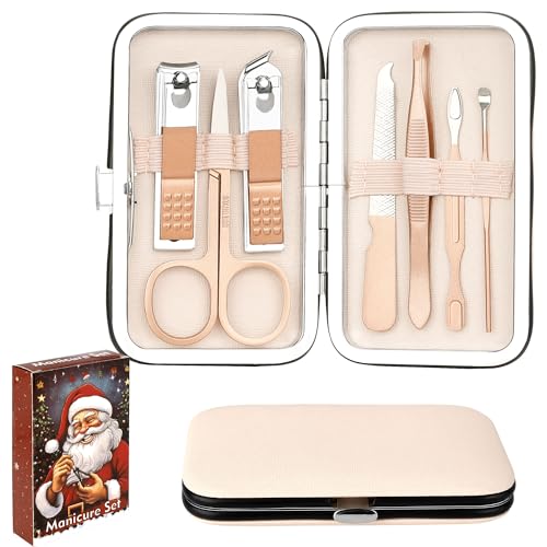 Christmas Gifts Birthday Gift Nail Clippers For Women Manicure Kit Nail Tweezers Professional Stainless Steel With Leather Travel Case Stocking Stuffers For Girlfriend Wife Mother Kit 7 In 1 Rose Gold