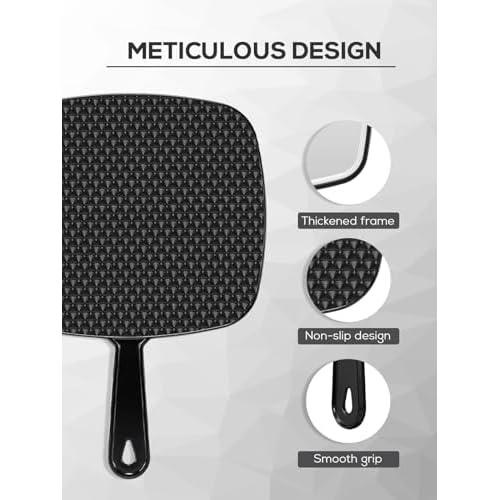 Extra Large Handheld Mirror£¬Hand Salon Mirror with Handle for Barbers, Hairdressing (Black£¬12.4" Lx 9" W)