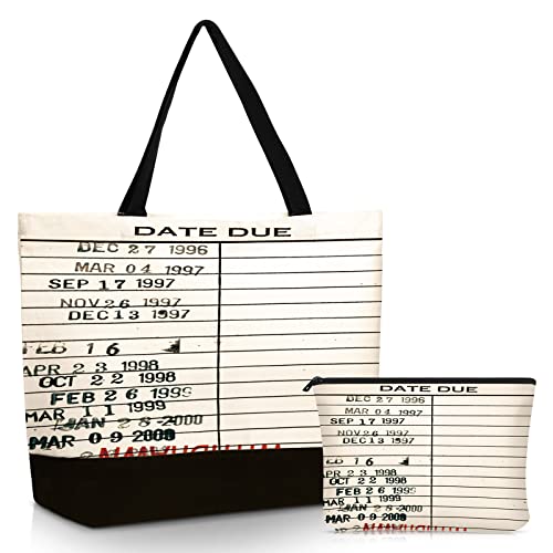 Sieral 2 Pcs Librarian Gifts for Women Due Date Library Book Bag Reusable Canvas Cosmetic Bag with Zipper Pouch Book Lovers Gifts for Friends Librarian Christmas Club Birthday for Readers