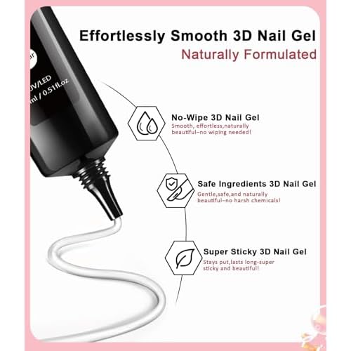 3D Nail Gel and Chrome Nail Powder BISHENGYF - 15g No Wipe 3D Sculpting Gel with Rose Gold Pink White Chrome Powder Non-Sticky Nail for Home Art DIY