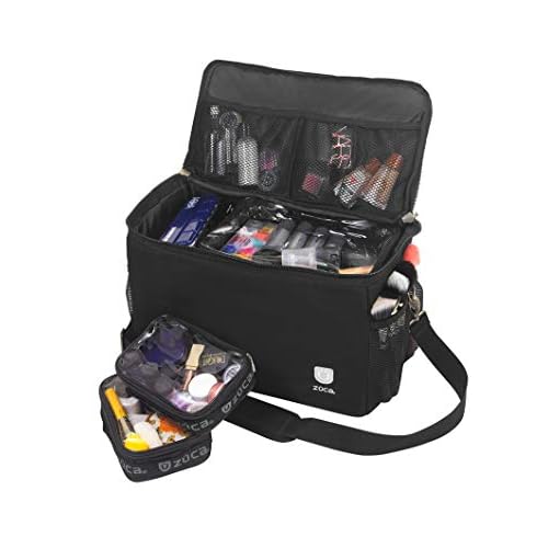 ZUCA MakeUp Artist Shoulder Bag w/Durable Utility Pouch Combo, MakeUp Organizer Bag -Lightweight,Versatile Multi-Compartment Design For Cosmetic Organization,Ideal For Travel & Makeup Sessions, Black