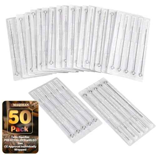 MAQIHAN Tattoo Needles - 50Pcs Disposable Mixed Tattoo Needles for Tattoo Machine 3RL,5RL,7RL,9RL,3RS,5RS,7RS,9RS,5M1,7M1 Assorted Size Professional Tattoo Needle Set for Tattoo Kit