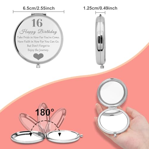 16th Birthday Gifts for Women Compact Makeup Mirror Personalized 16 Year Old Birthday Gift Ideas for Girls Granddaughter Daughter Niece Sister Best Friends Sixteen Gifts Sweet 16th Birthday Gifts