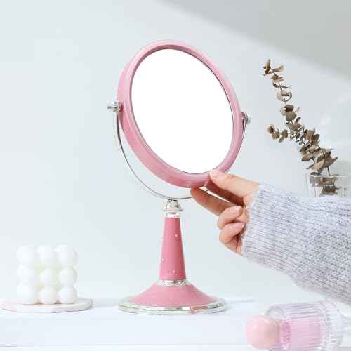XPXKJ 6-Inch Mirrors Tabletop Vanity Makeup Mirror Two-Sided Swivel with Diamond Desk Mirror One Side 3X Magnification