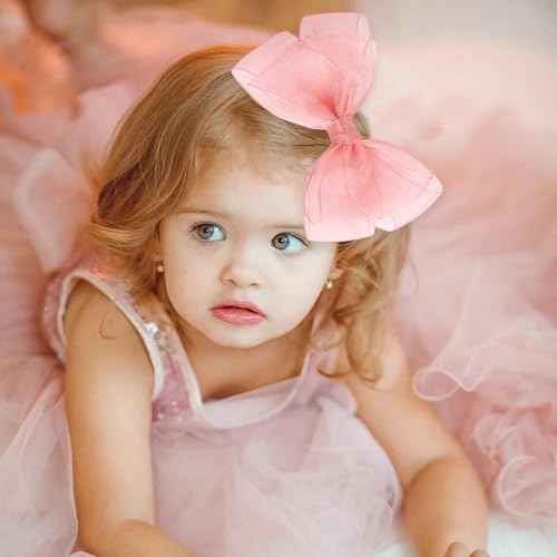 Large Big 6 Inch Organza Double Hair Bow Clip Party Alligator Mesh Hair Accessories for Women Teens Girls Kids 2 Pcs (Pink)