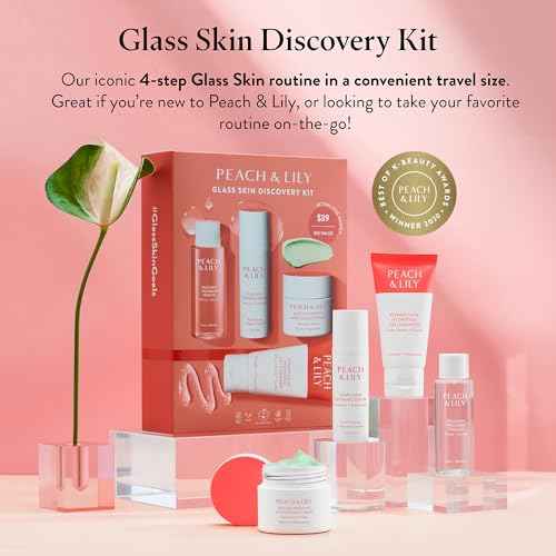 Peach & Lily - Glass Skin Discovery Kit (4 Products) - 1 Cleanser, 1 Essence, 1 Serum & 1 Cream - Skin Care Set - Acne Routine - Travel Essentials - Self Care - Vegan & Cruelty Free - Korean Beauty